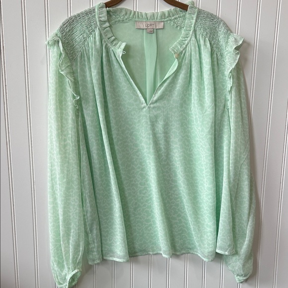LOFT Tops - LOFT Light Green Blouse with Ruffle Details large